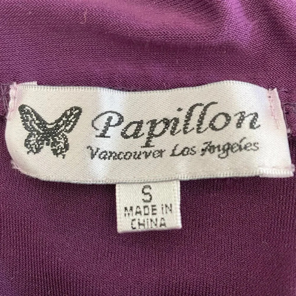 Papillon Vancouver Los Angeles V Neck Faux Wrap Fit & Flare Dress Purple Sz S - Picture 7 of 9